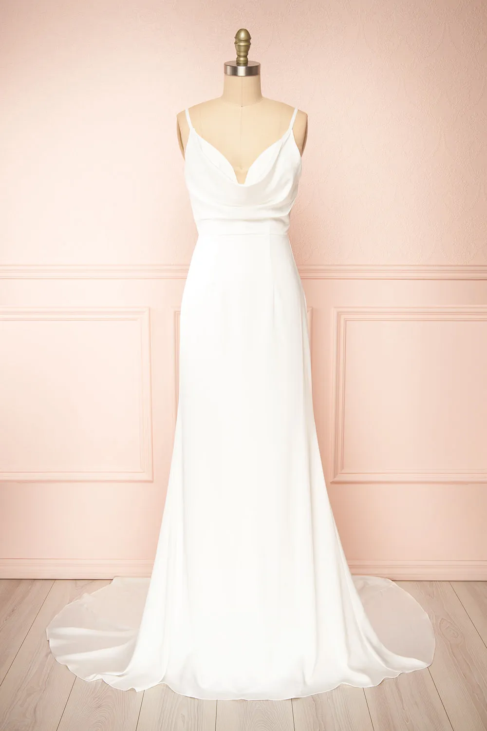 Elarielle | Tie-Back White Cowl Neck Wedding Gown sold by Boutique 1861 product image thumbnail 4