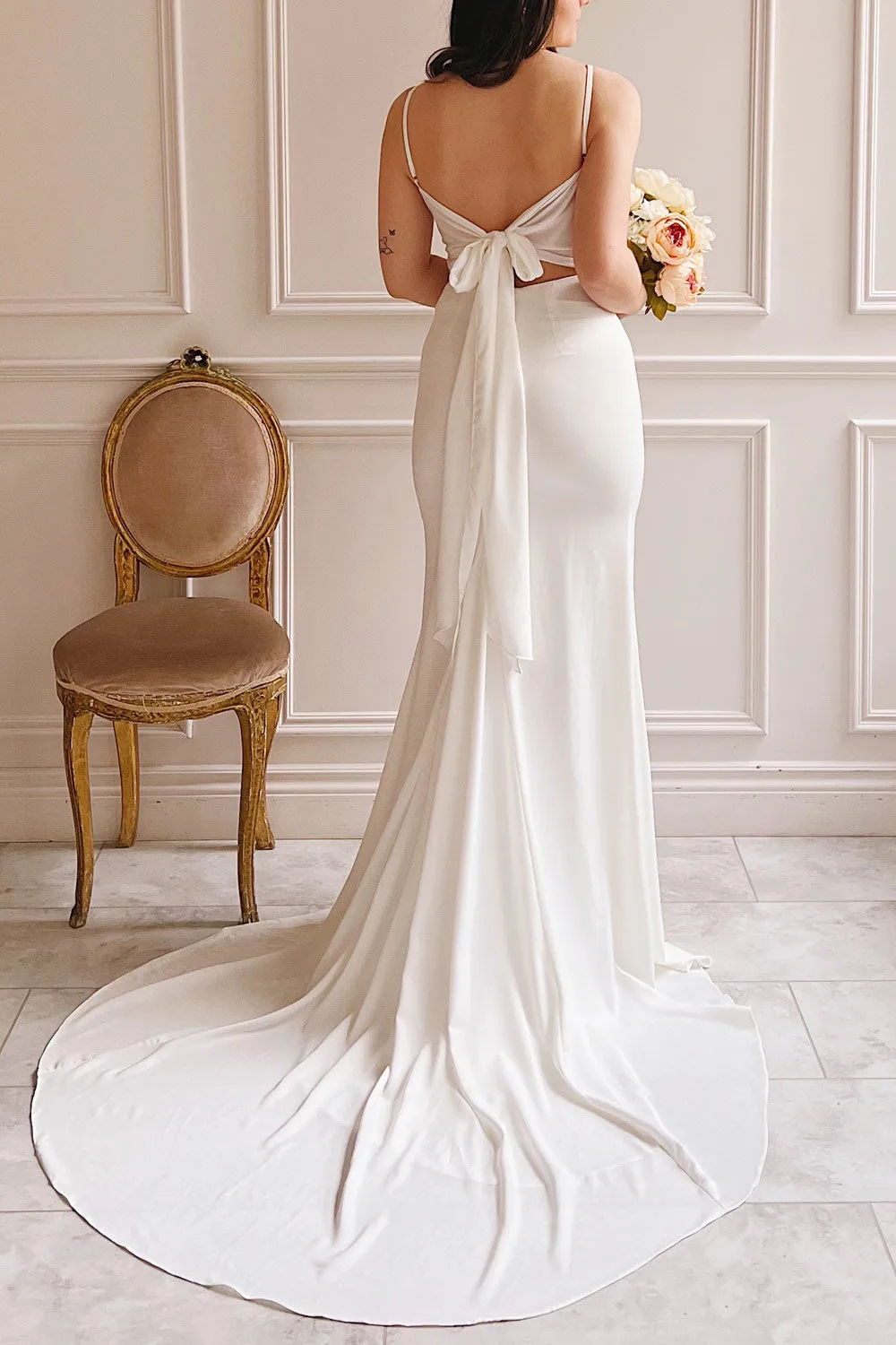 Elarielle | Tie-Back White Cowl Neck Wedding Gown sold by Boutique 1861 product image thumbnail 2