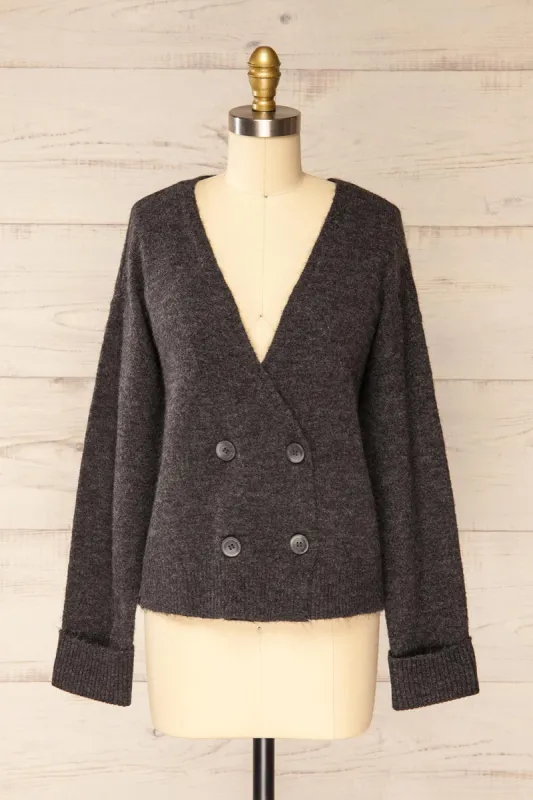 Perceval Grey | Double-Breasted Knit Cardigan sold by Boutique 1861