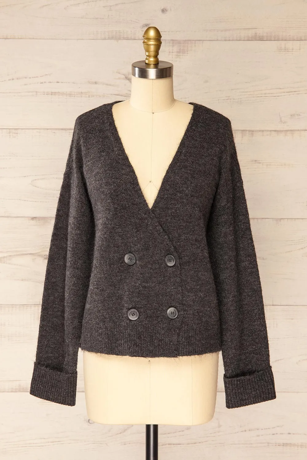 Perceval Grey | Double-Breasted Knit Cardigan sold by Boutique 1861