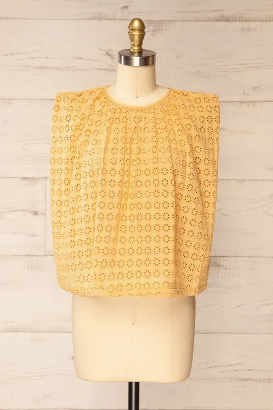 Risborough Yellow | Boxy Top w/ Openwork Embroidery sold by Boutique 1861