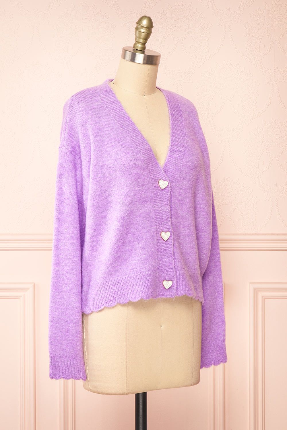 Elarisse Lilac | Knit Cardigan w/ Heart Buttons sold by Boutique 1861 product image thumbnail 4
