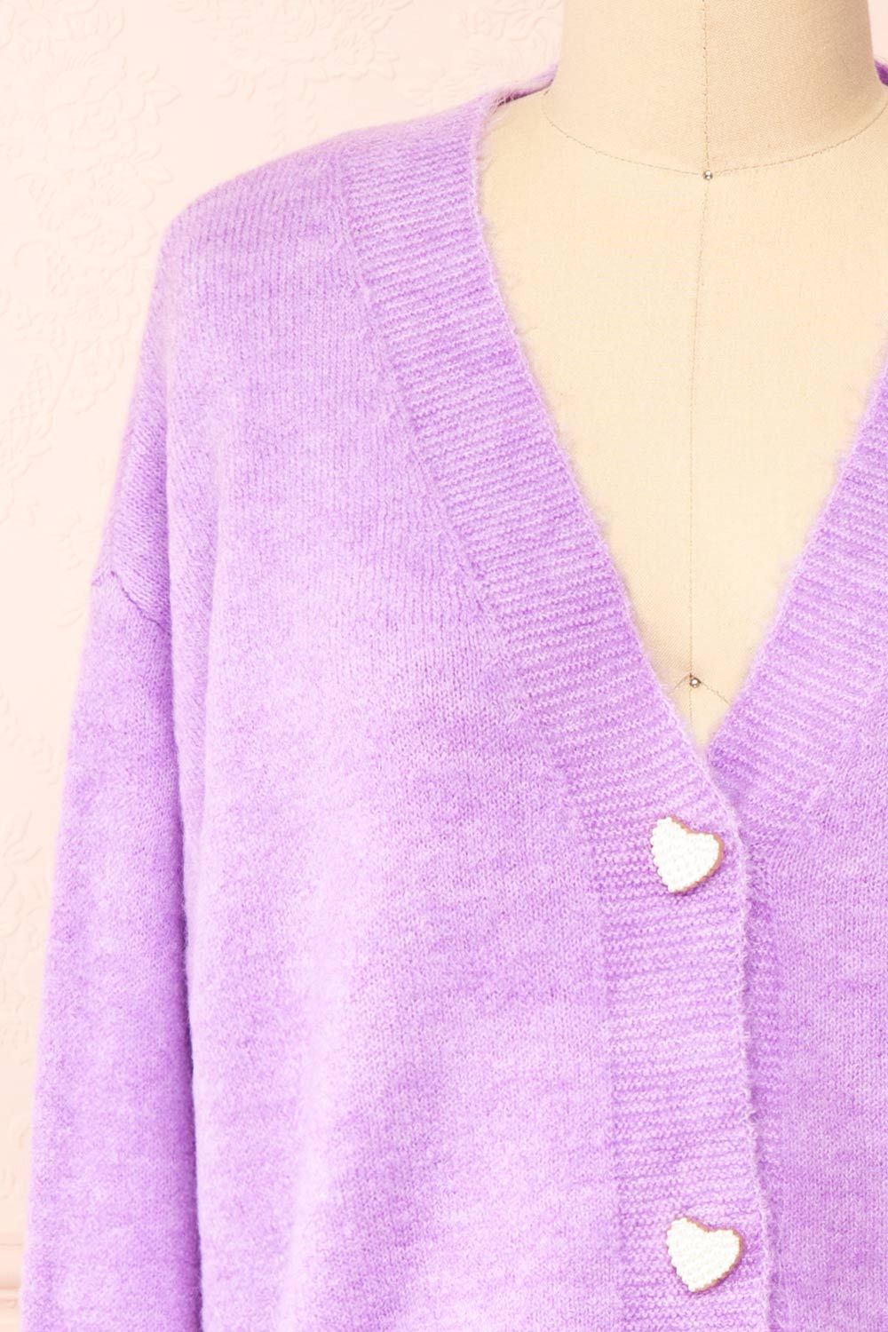 Elarisse Lilac | Knit Cardigan w/ Heart Buttons sold by Boutique 1861 product image thumbnail 3