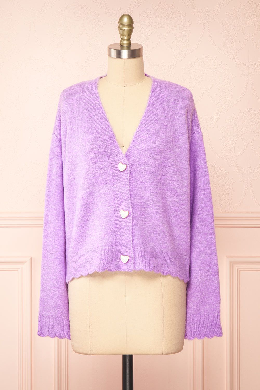 Elarisse Lilac | Knit Cardigan w/ Heart Buttons sold by Boutique 1861