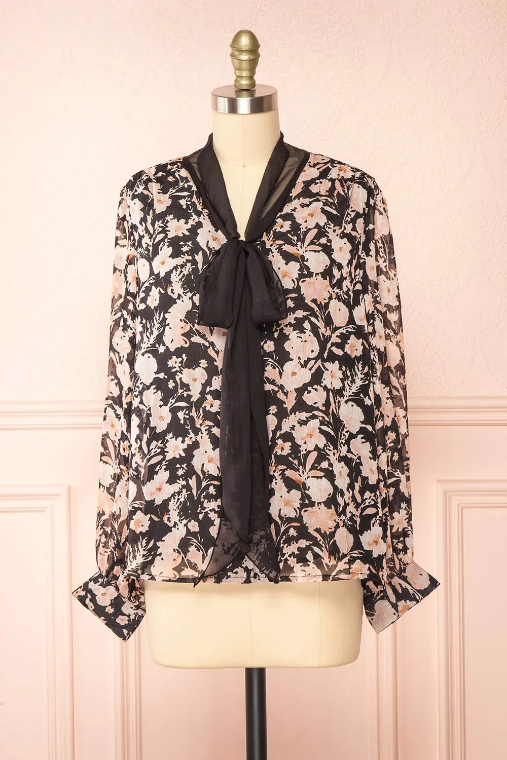 Lydia Black | Floral Chiffon Blouse w/ Bow Collar sold by Boutique 1861