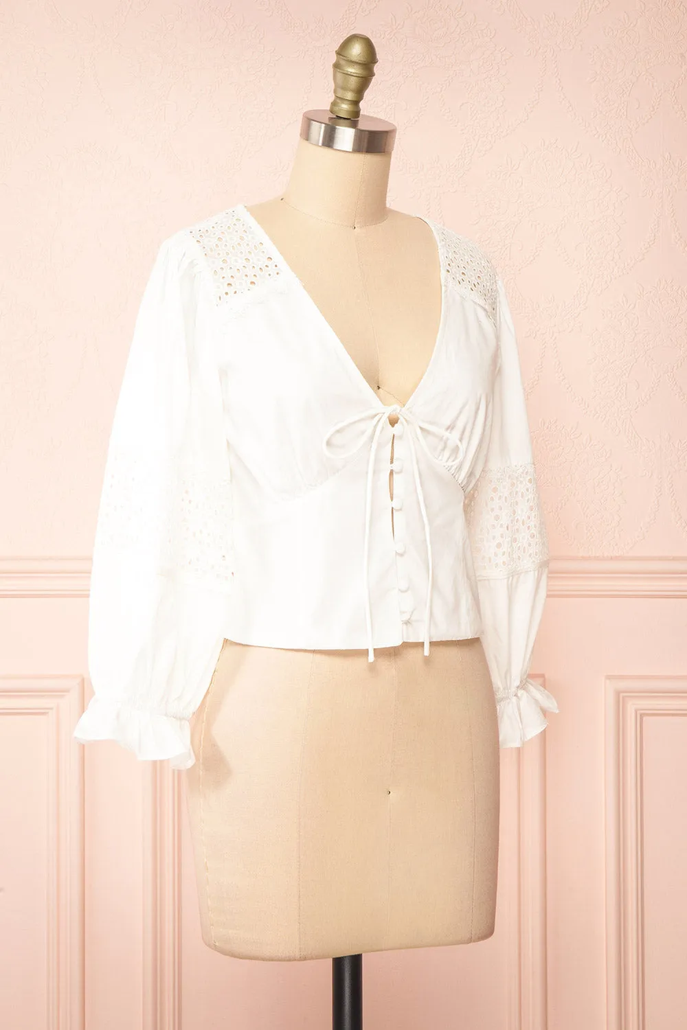 Vasilisa | White Button-Up Top w/ Openwork sold by Boutique 1861 product image thumbnail 4