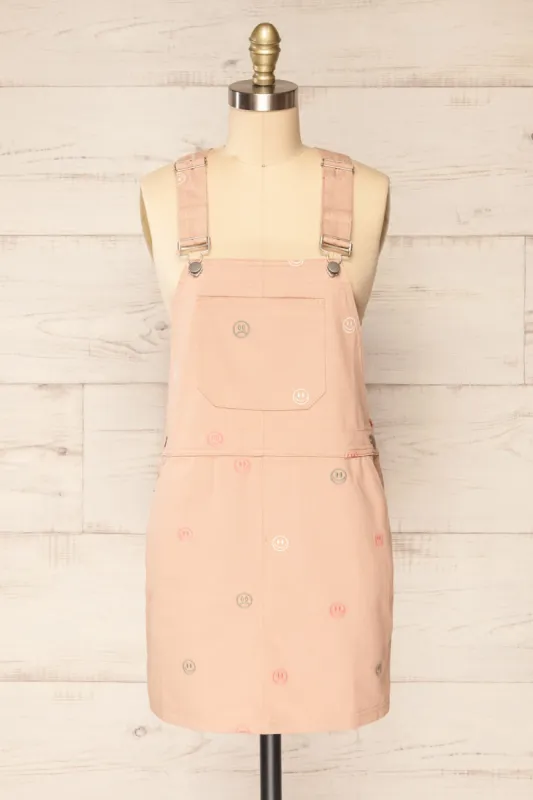 Shanicka | Pink Short Overall Dress w/ Embroidery sold by Boutique 1861
