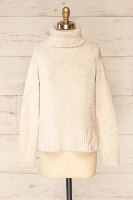 Kolono Beige | Melange Knit Turtleneck Sweater sold by Boutique 1861