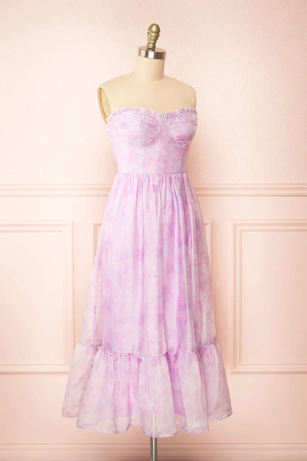 Celestine | Lilac Watercolor Print Bustier Midi Dress sold by Boutique 1861 product image thumbnail 5
