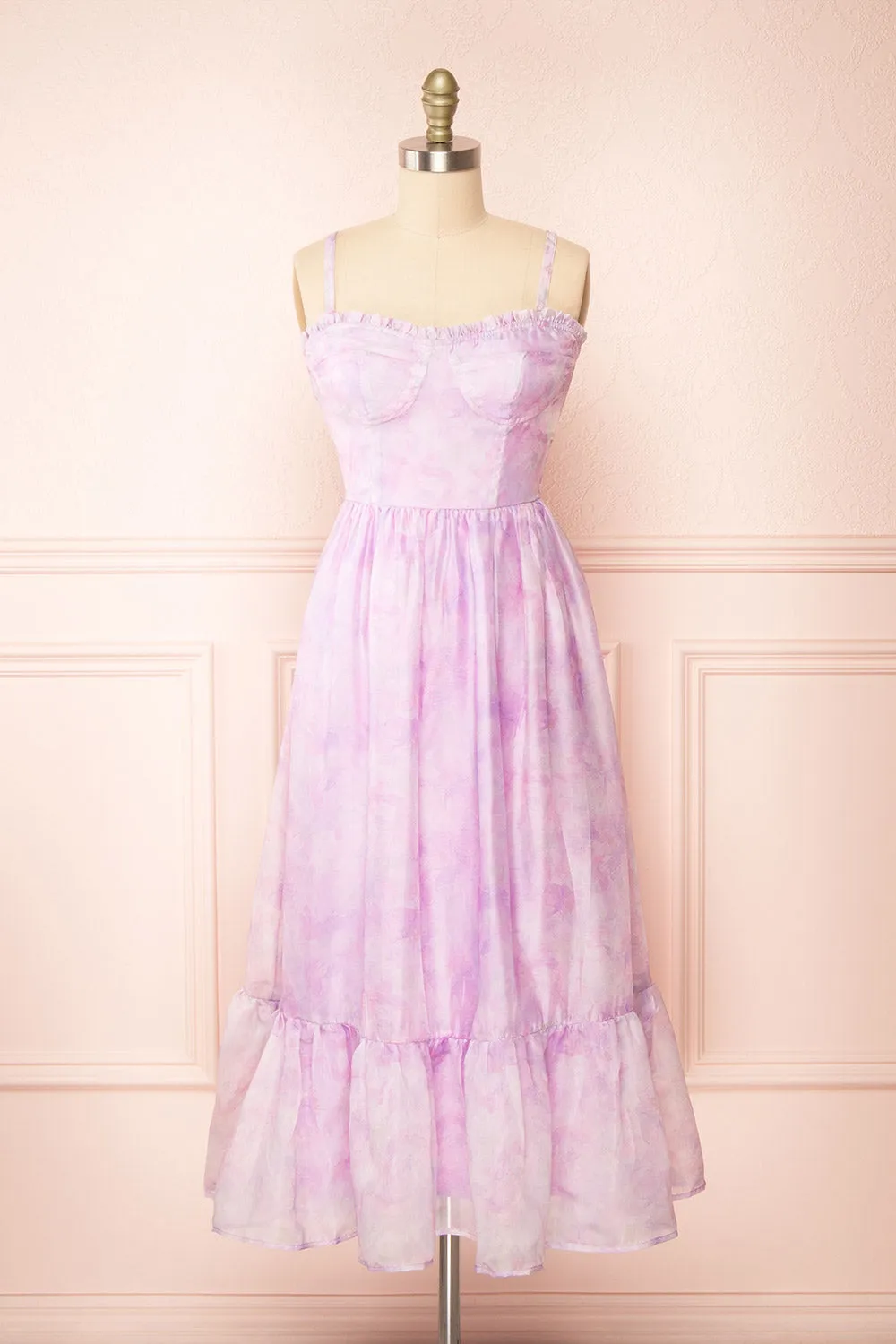 Celestine | Lilac Watercolor Print Bustier Midi Dress sold by Boutique 1861 product image thumbnail 3