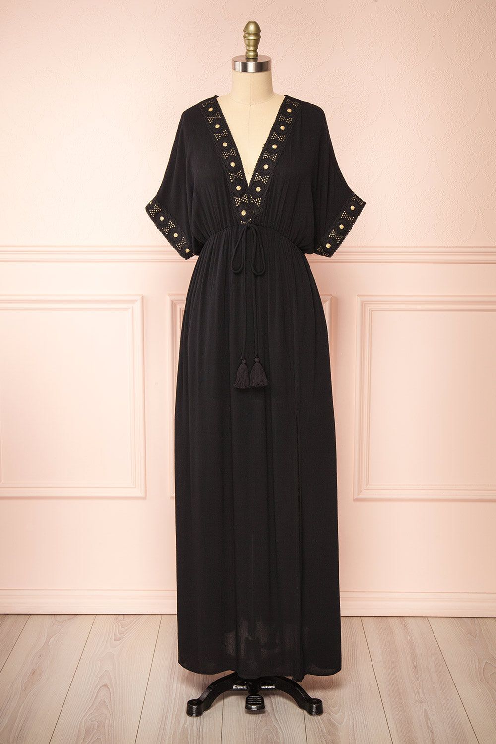 Avalon Black | Short Sleeve Maxi Dress w/ Embroidery sold by Boutique 1861