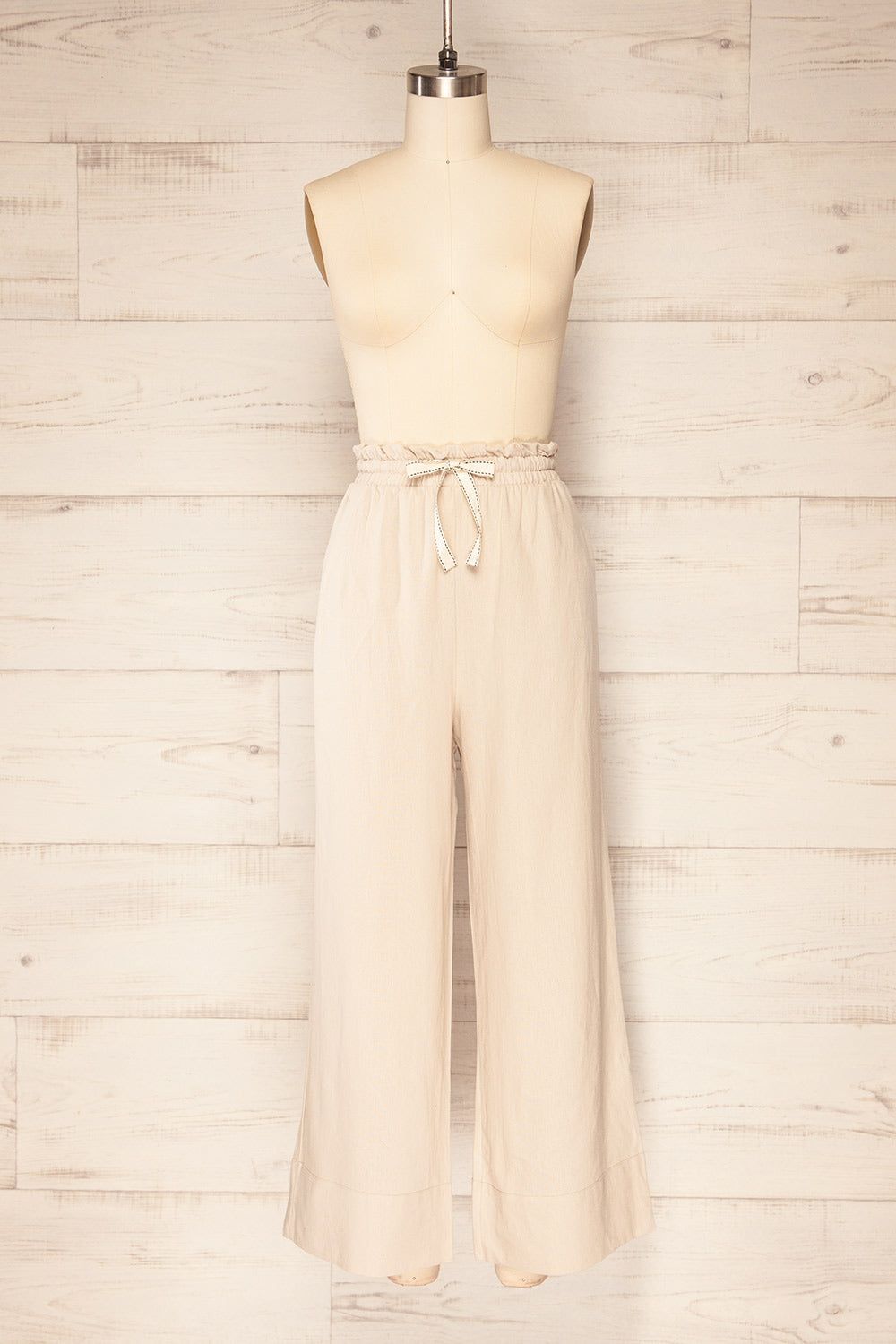Buseto Beige | Faux-Linen Wide-Leg Pants sold by Boutique 1861
