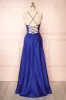 Julia Blue | Satin Maxi Dress with High Slit sold by Boutique 1861