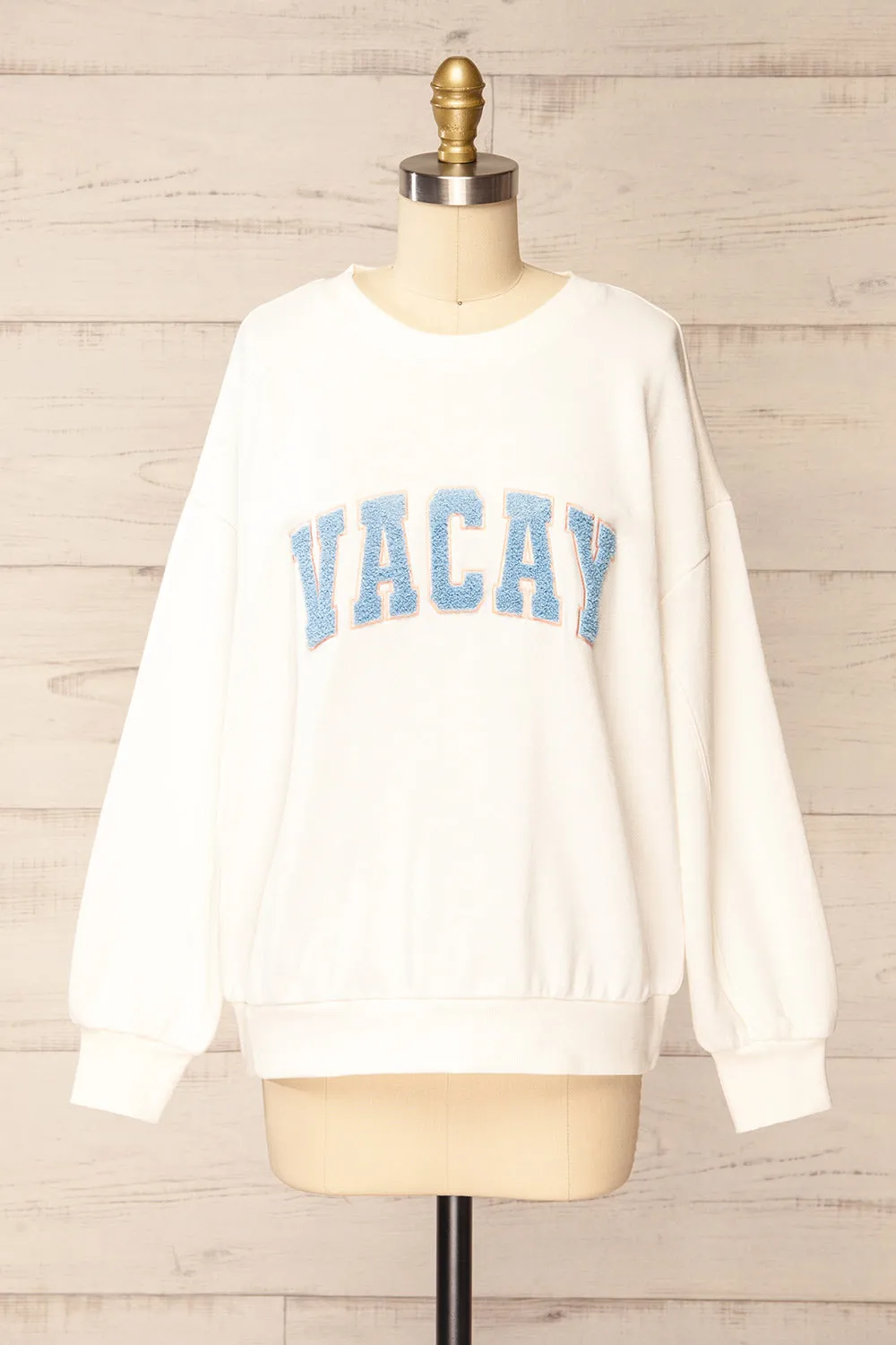 Wrenley | Embroidered White Crewneck sold by Boutique 1861