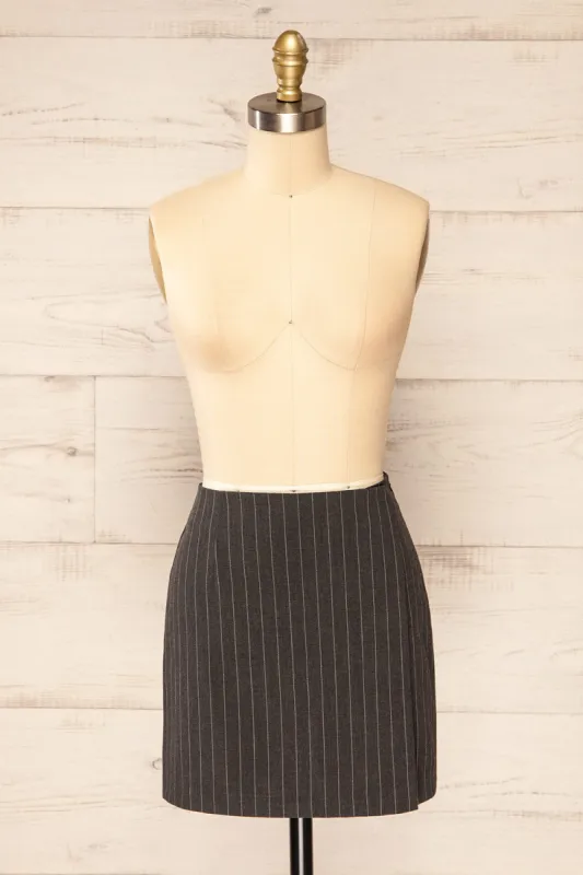 Kolwezi | Short Grey Pinstripe Skirt sold by Boutique 1861