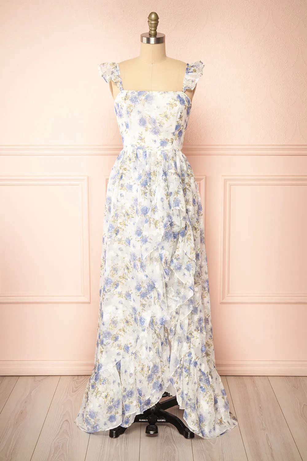 Phyllisia | Blue Floral Maxi Dress w/ Ruffles sold by Boutique 1861