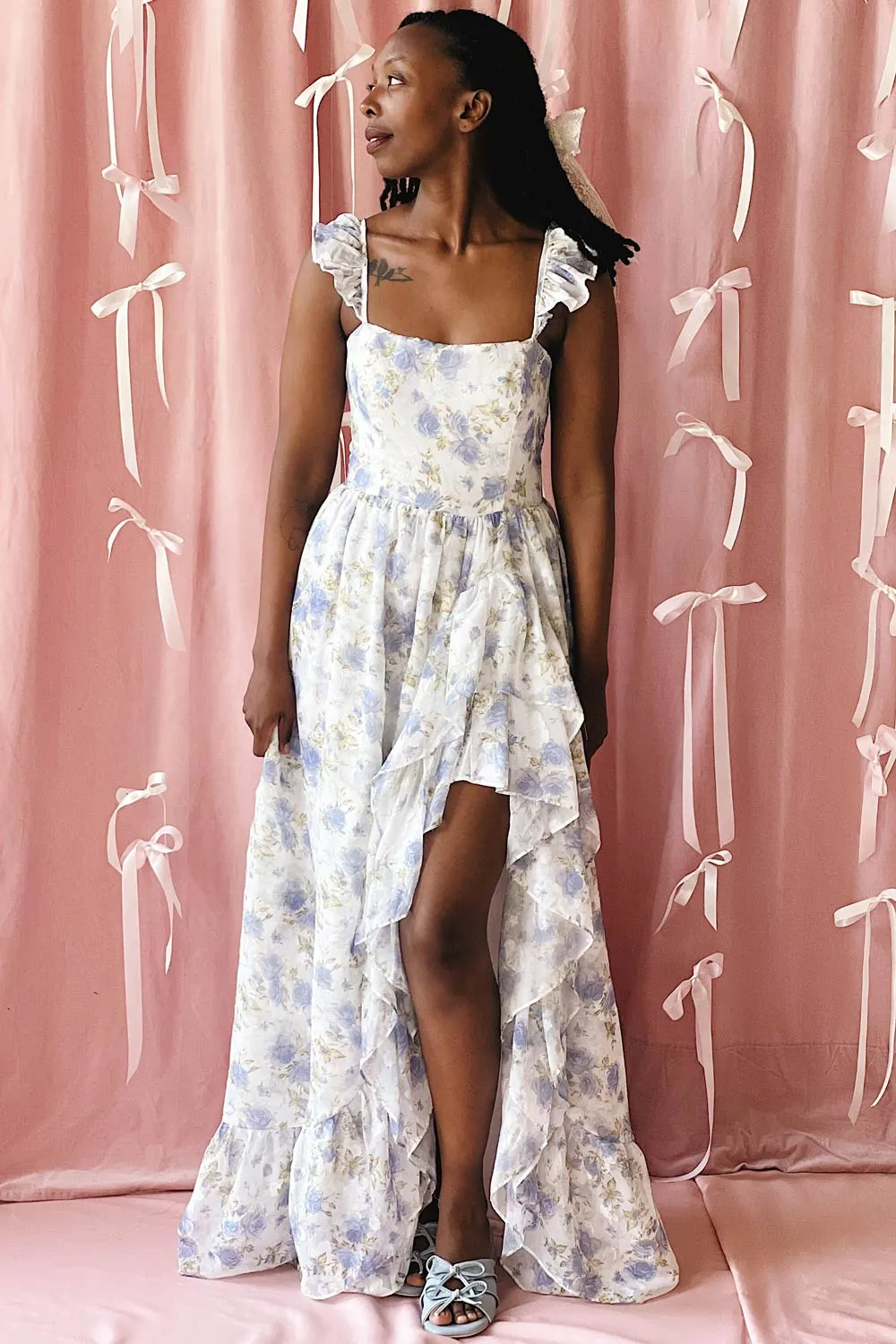 Phyllisia | Blue Floral Maxi Dress w/ Ruffles sold by Boutique 1861 product image thumbnail 2
