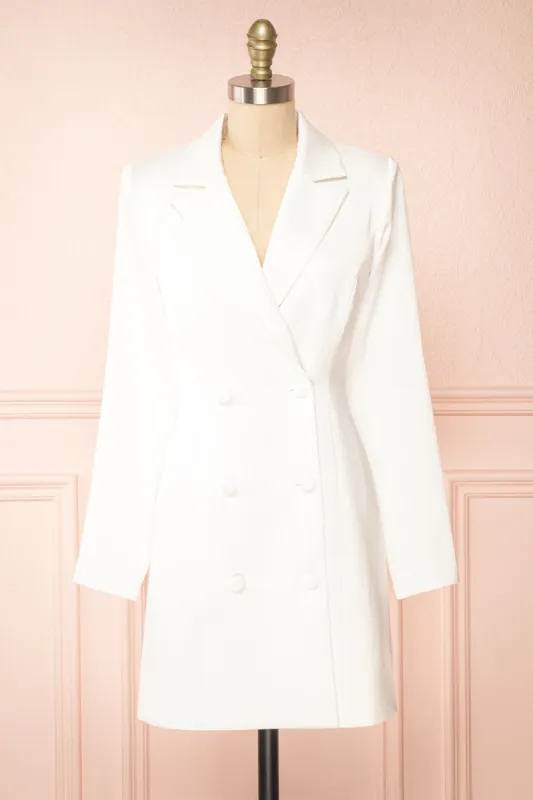 Subin | Short Ivory Satin Blazer Dress sold by Boutique 1861