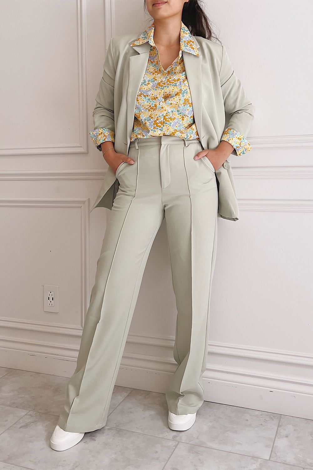 Turbine Sage | Solid Stitch Wide Leg Trousers sold by Boutique 1861 product image thumbnail 2