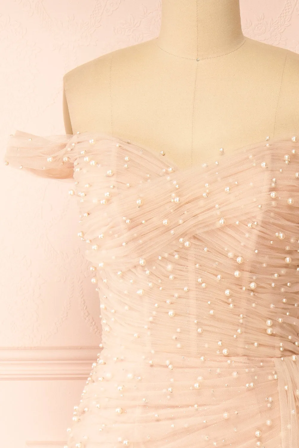 Orphee | Pink Pleated Gown w/ Pearls & Cape sold by Boutique 1861 product image thumbnail 4