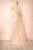 Orphee | Pink Pleated Gown w/ Pearls & Cape sold by Boutique 1861