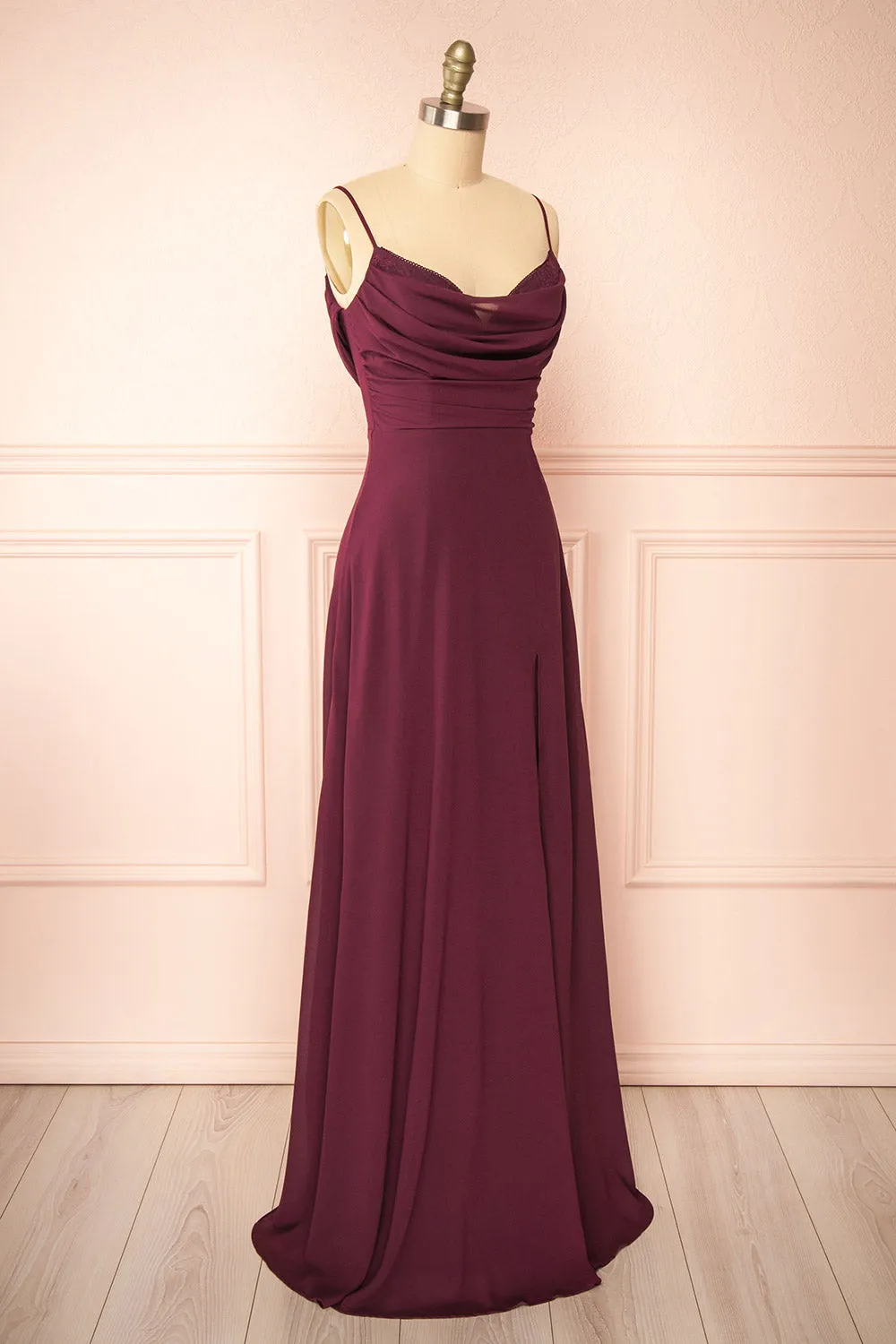 Kieran Burgundy | A-Line Maxi Dress with Lace sold by Boutique 1861 product image thumbnail 4