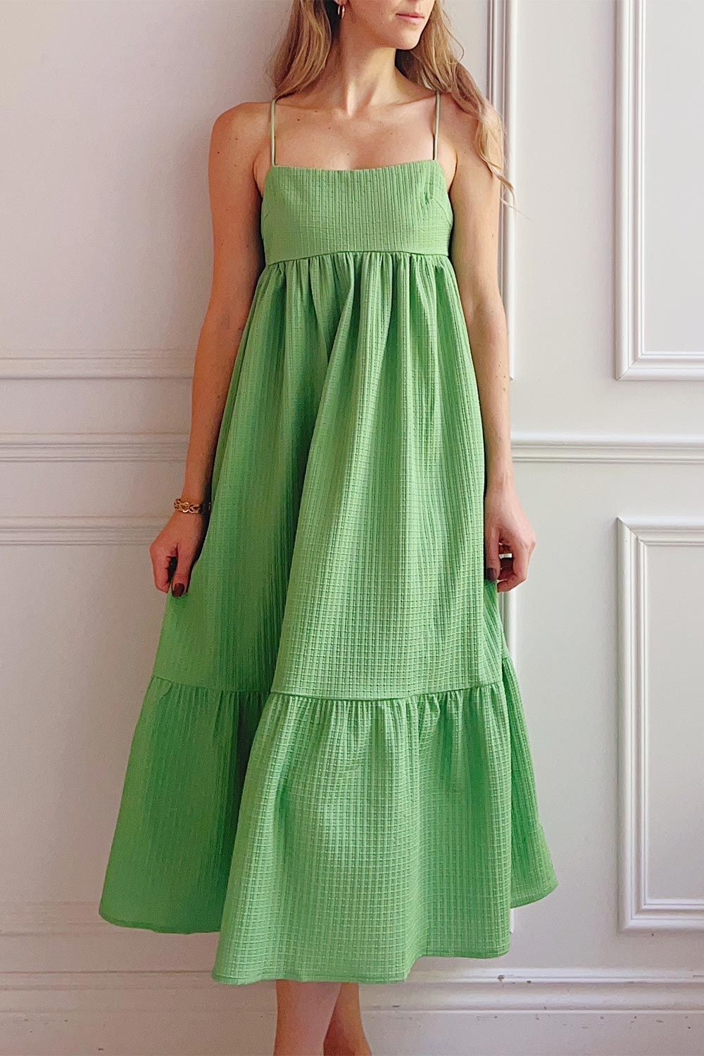 Gilli | Green Waffle Weave Babydoll Midi Dress sold by Boutique 1861 product image thumbnail 2