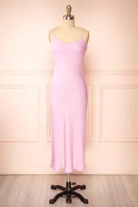 Rebby Pink | Silky Fitted Midi Dress sold by Boutique 1861