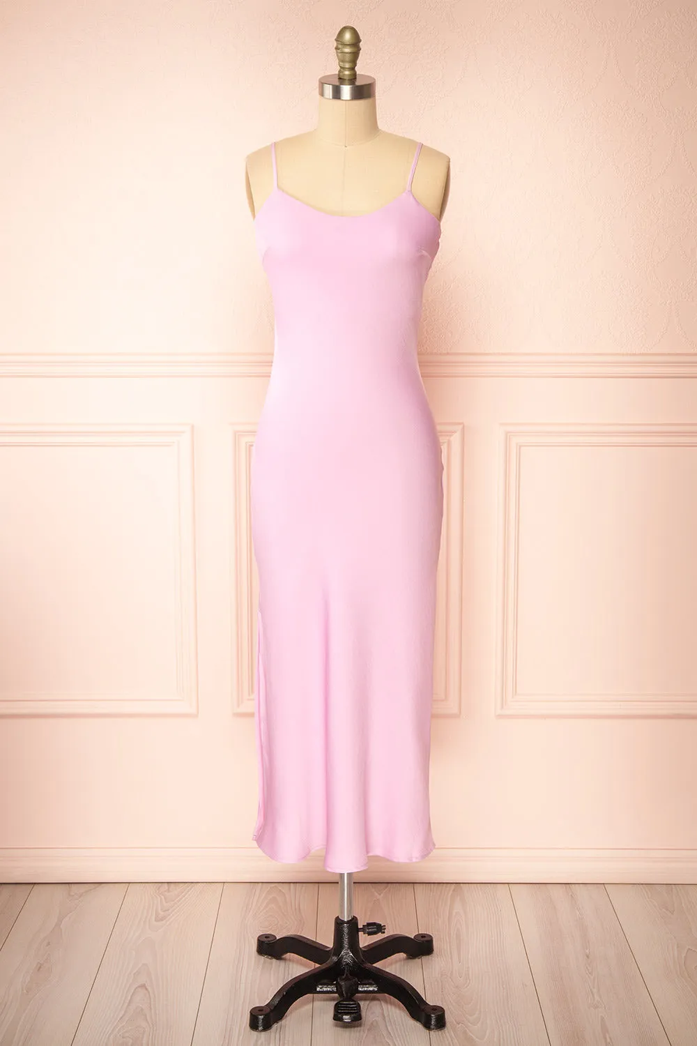 Rebby Pink | Silky Fitted Midi Dress sold by Boutique 1861