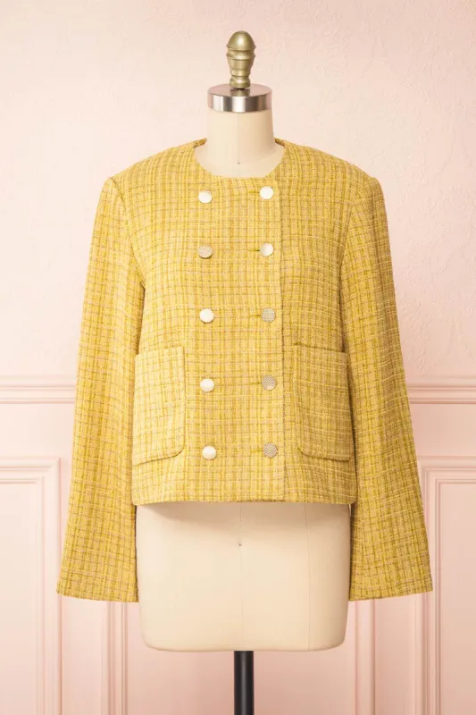 Cerys | Vintage Style Yellow Tweed Jacket sold by Boutique 1861