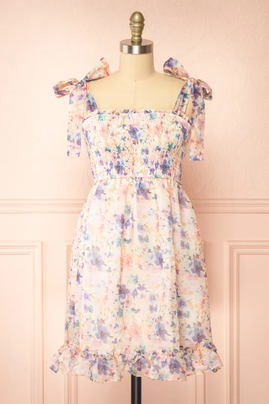 Latifa | Short Floral Dress w/ Bow Straps sold by Boutique 1861
