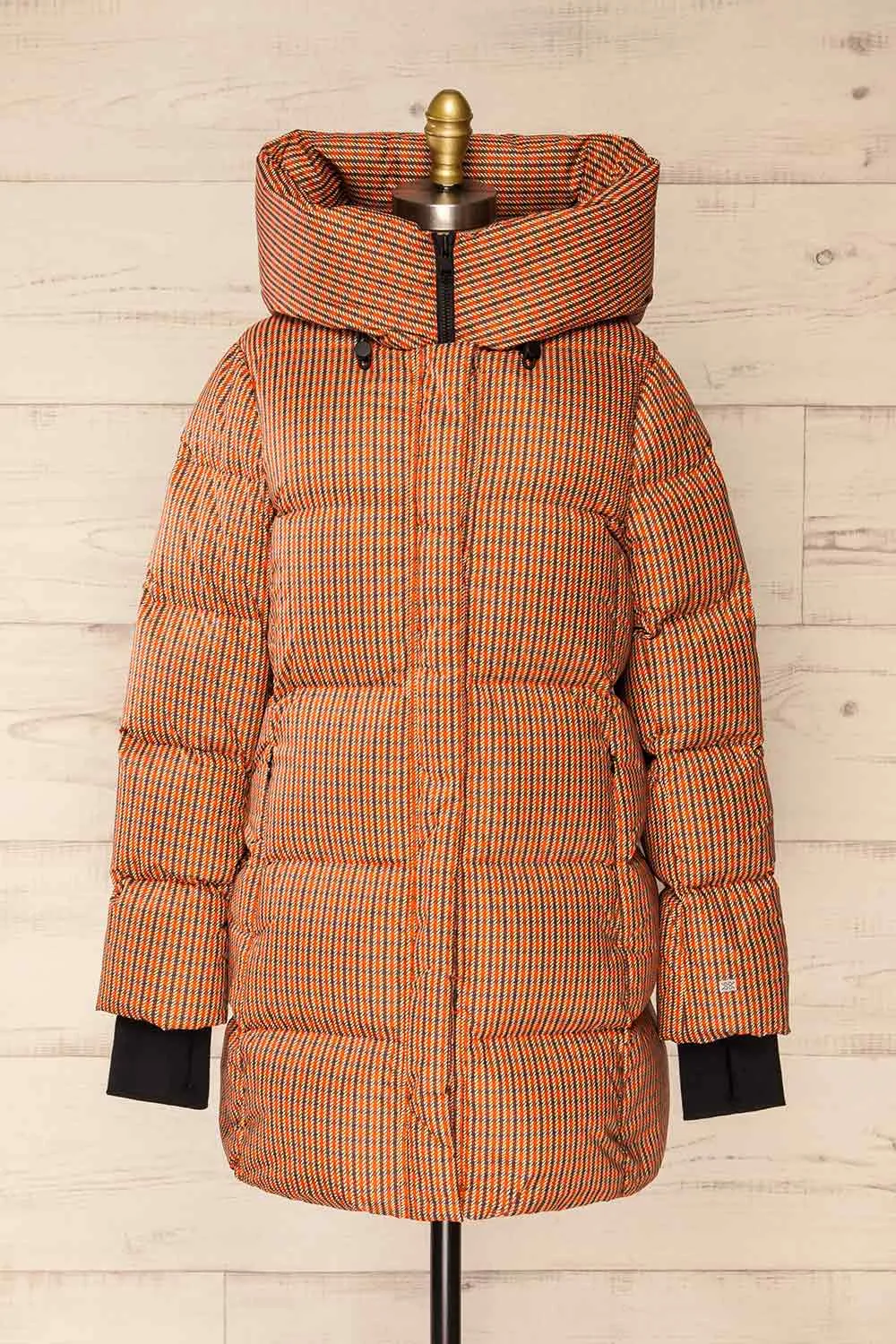 Sylvie | Mid-Length Houndstooth Puffer Coat sold by Boutique 1861