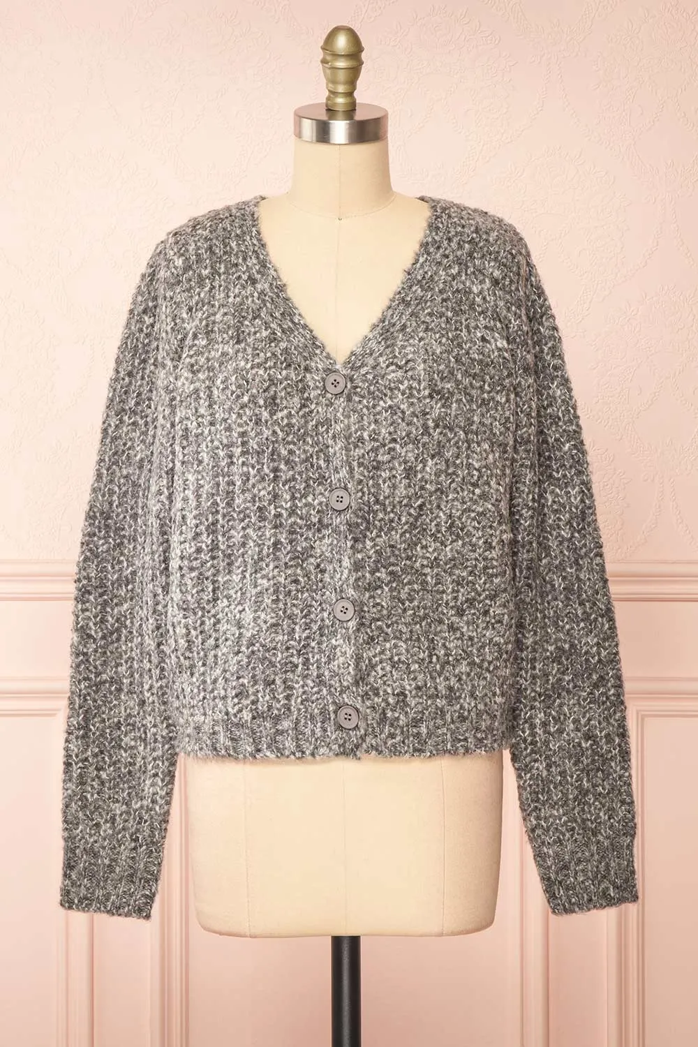 Thessi Grey | Button-Up Thick Knit Cardigan sold by Boutique 1861