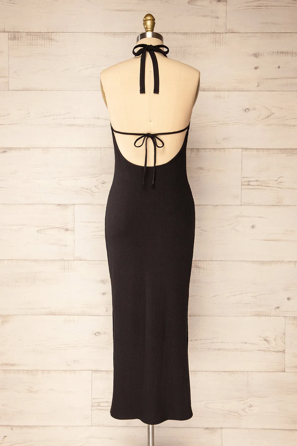 Anikara | Black Ribbed Midi Halter Dress sold by Boutique 1861 product image thumbnail 3