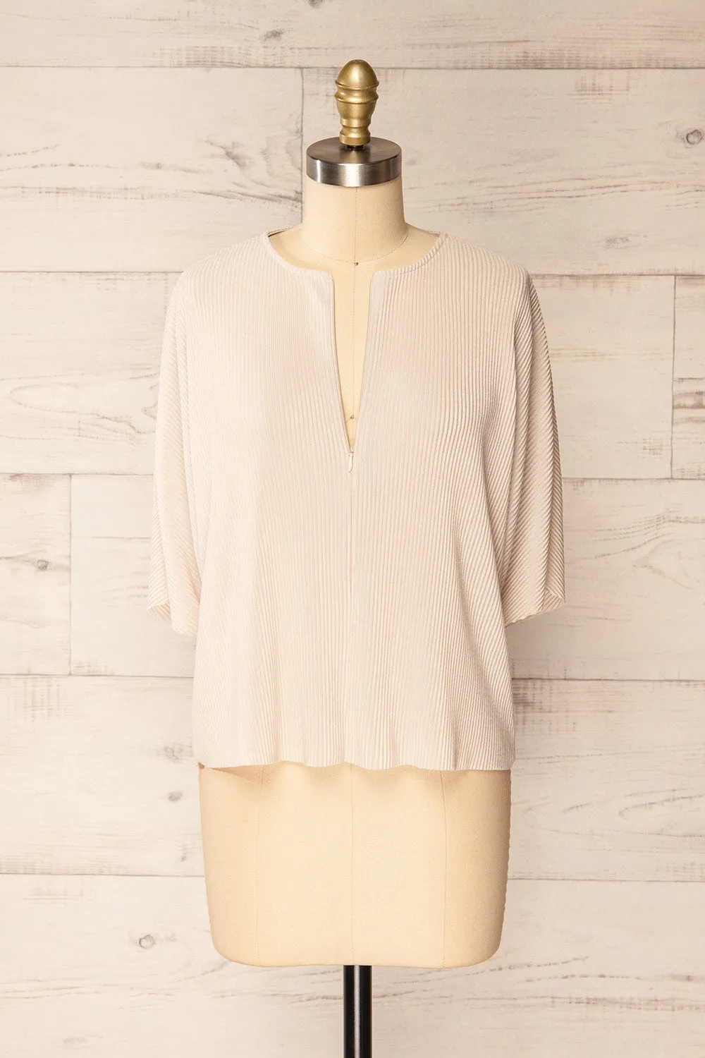Geia Beige | Ribbed Top w/ Zipper Detail sold by Boutique 1861