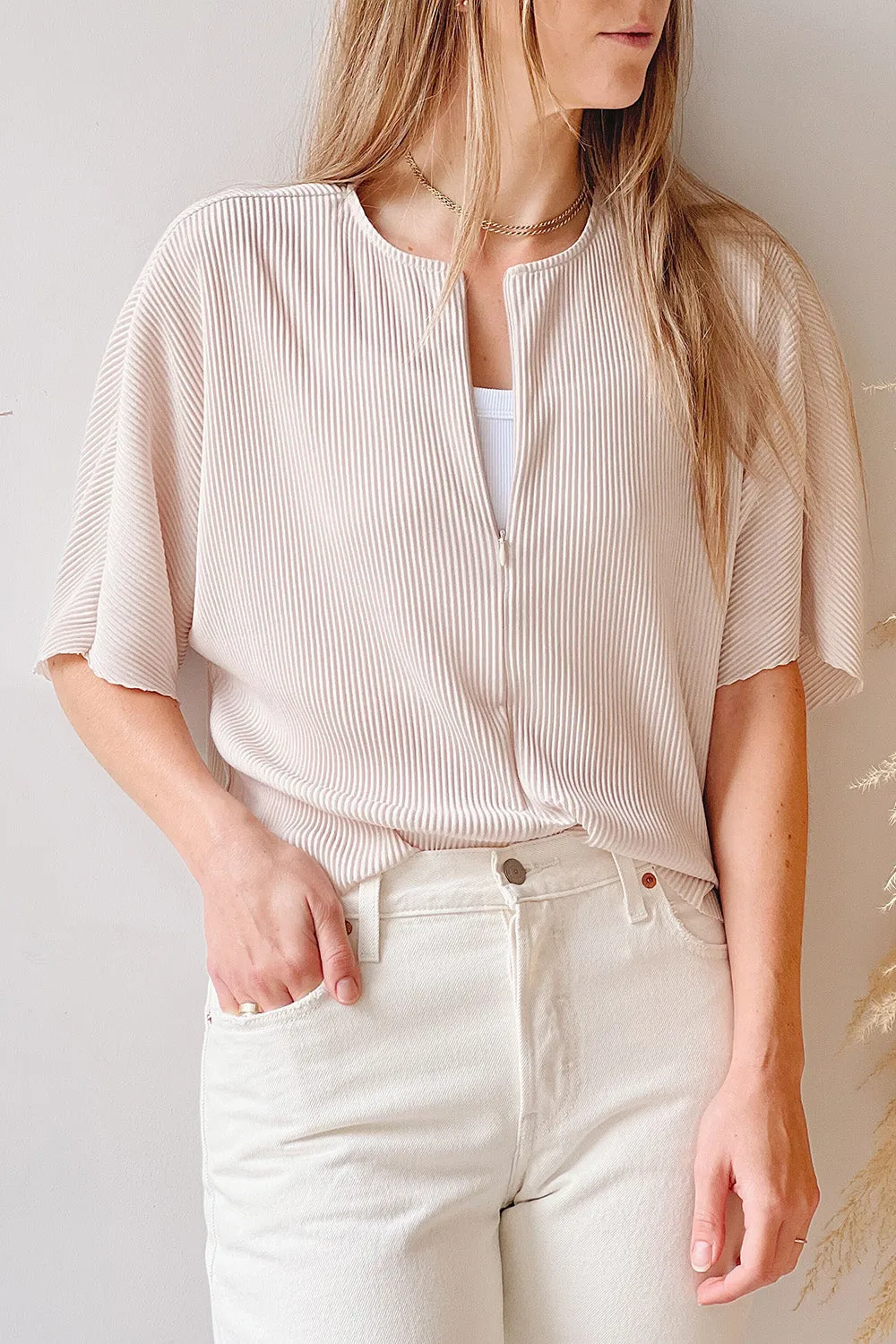 Geia Beige | Ribbed Top w/ Zipper Detail sold by Boutique 1861 product image thumbnail 2