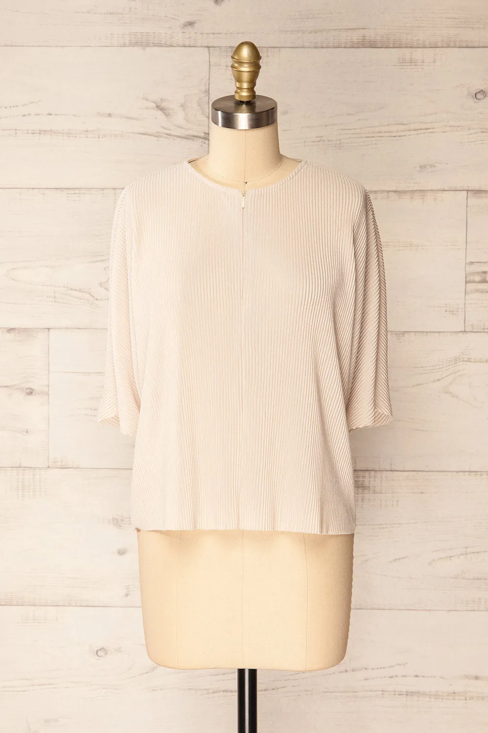 Geia Beige | Ribbed Top w/ Zipper Detail sold by Boutique 1861 product image thumbnail 4