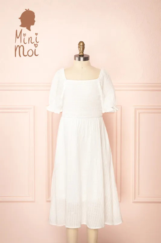 Undume Mini | White Midi Dress w/ Square Neckline sold by Boutique 1861