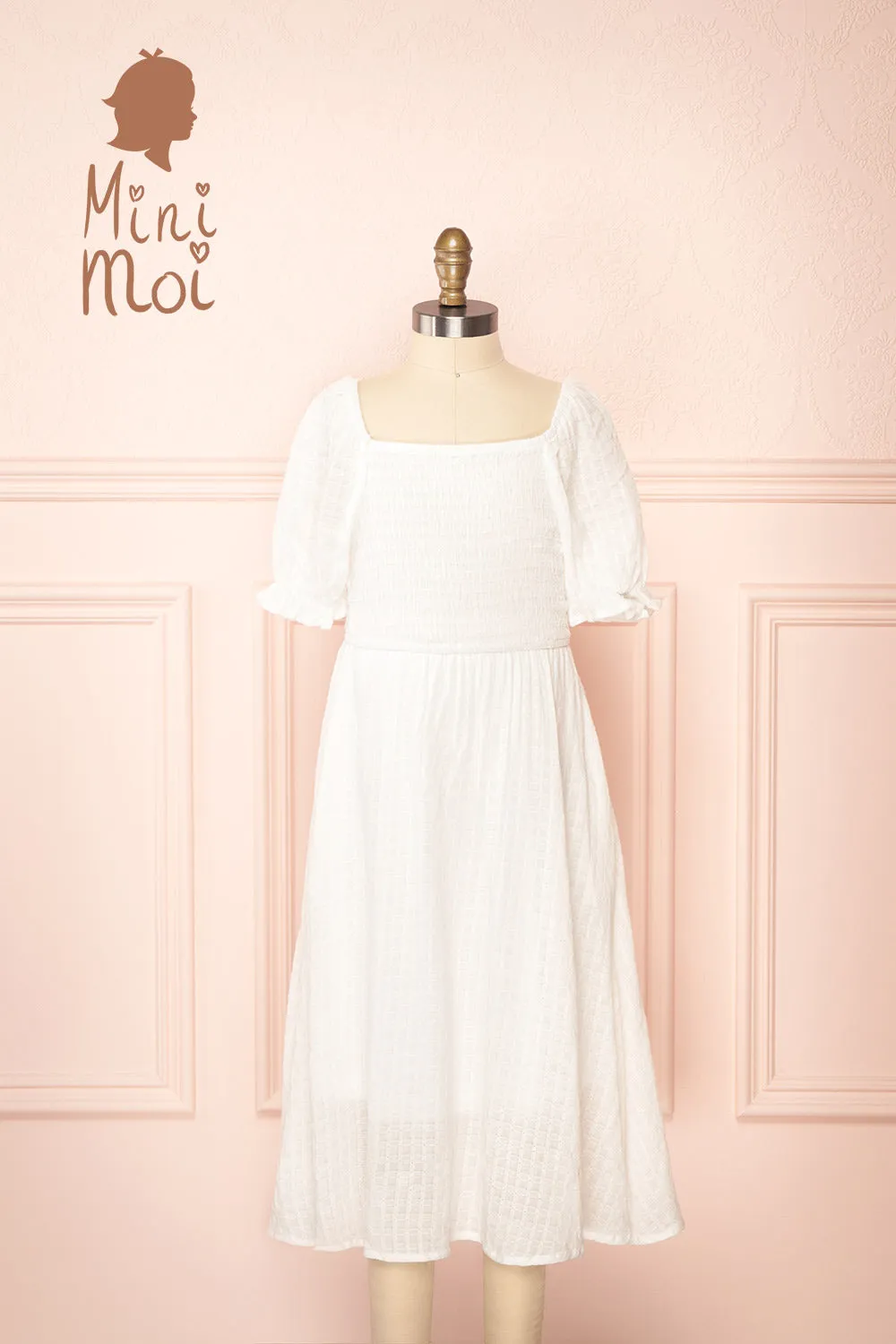 Undume Mini | White Midi Dress w/ Square Neckline sold by Boutique 1861