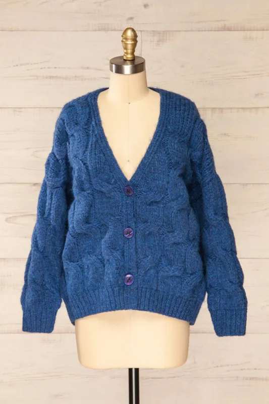 Manchester | Blue Button-Up Thick Knit Cardigan sold by Boutique 1861