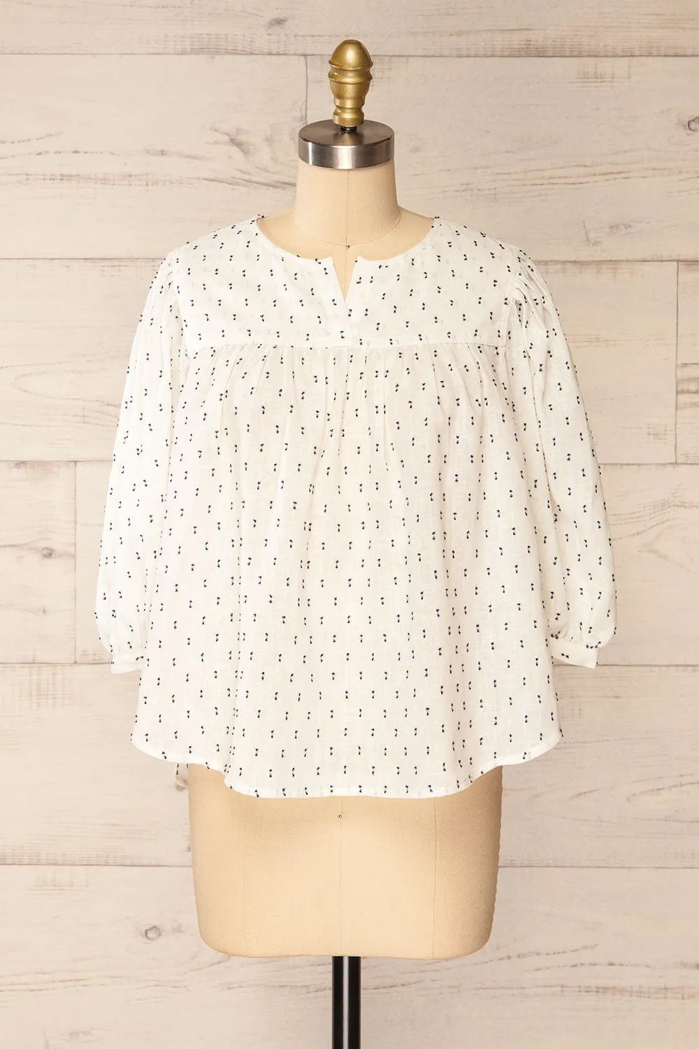 Brampton | White 3/4 Sleeve Blouse w/ Embroidery sold by Boutique 1861