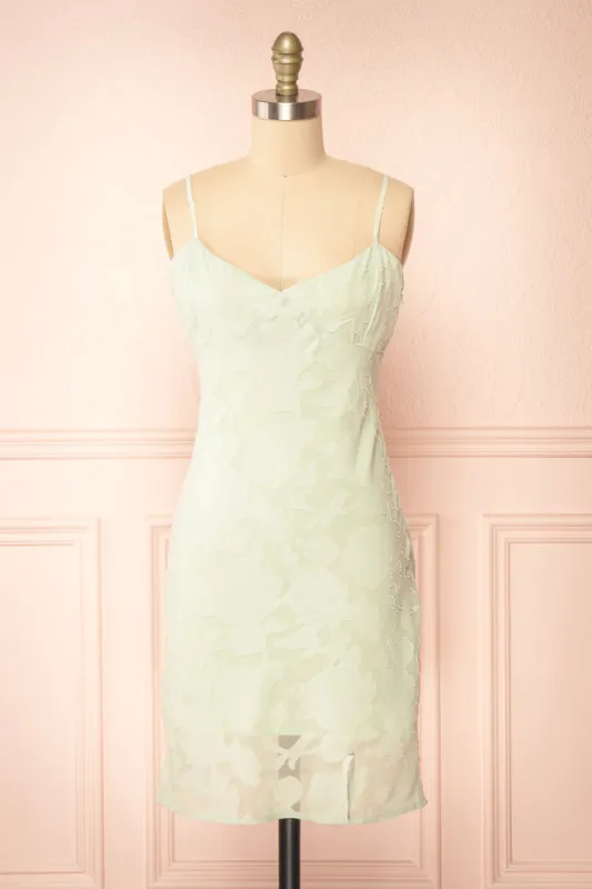 Eliane Mint | Monochrome Short Dress w/ Floral Motif sold by Boutique 1861