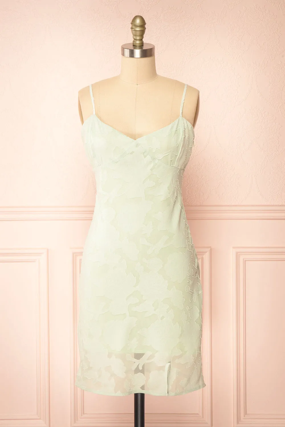 Eliane Mint | Monochrome Short Dress w/ Floral Motif sold by Boutique 1861