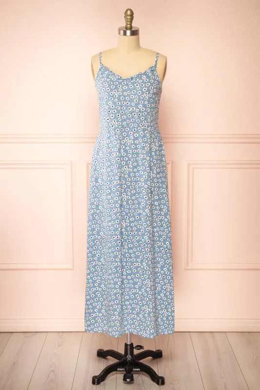 Floranda Blue | Floral Midi Dress w/ Ruffles sold by Boutique 1861