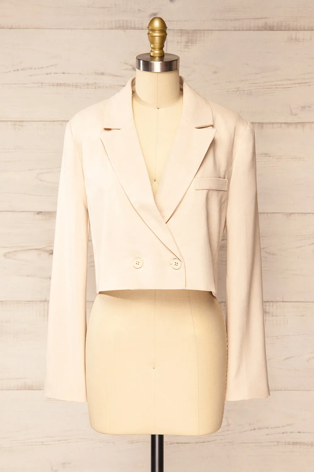 Kabour | Oversized Beige Cropped Linen Blazer sold by Boutique 1861