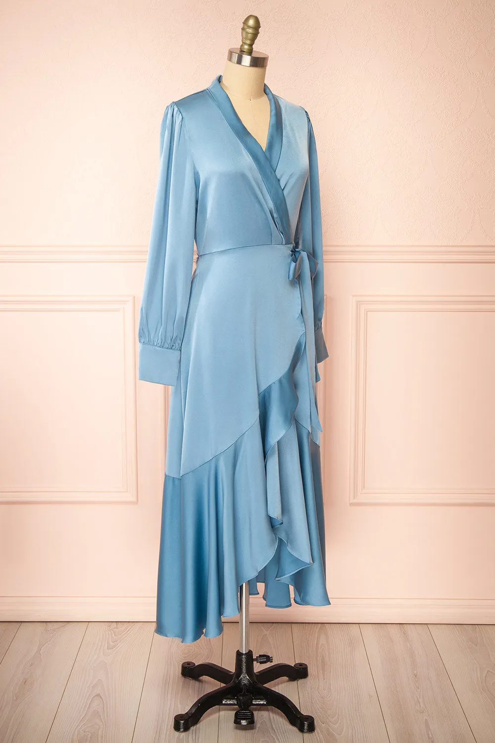 Akamari | Long Satin Blue Wrap Dress sold by Boutique 1861 product image thumbnail 3
