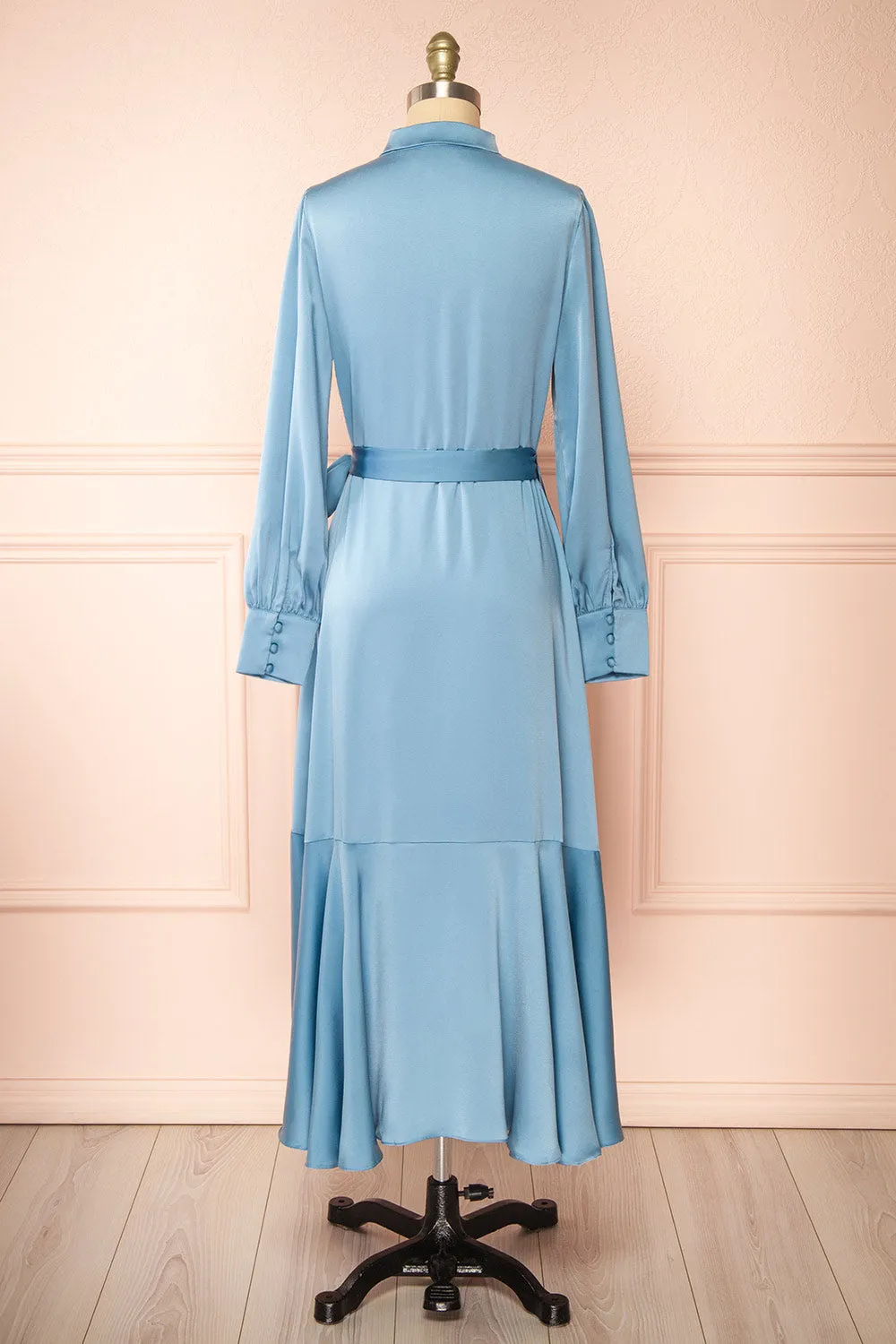 Akamari | Long Satin Blue Wrap Dress sold by Boutique 1861 product image thumbnail 5