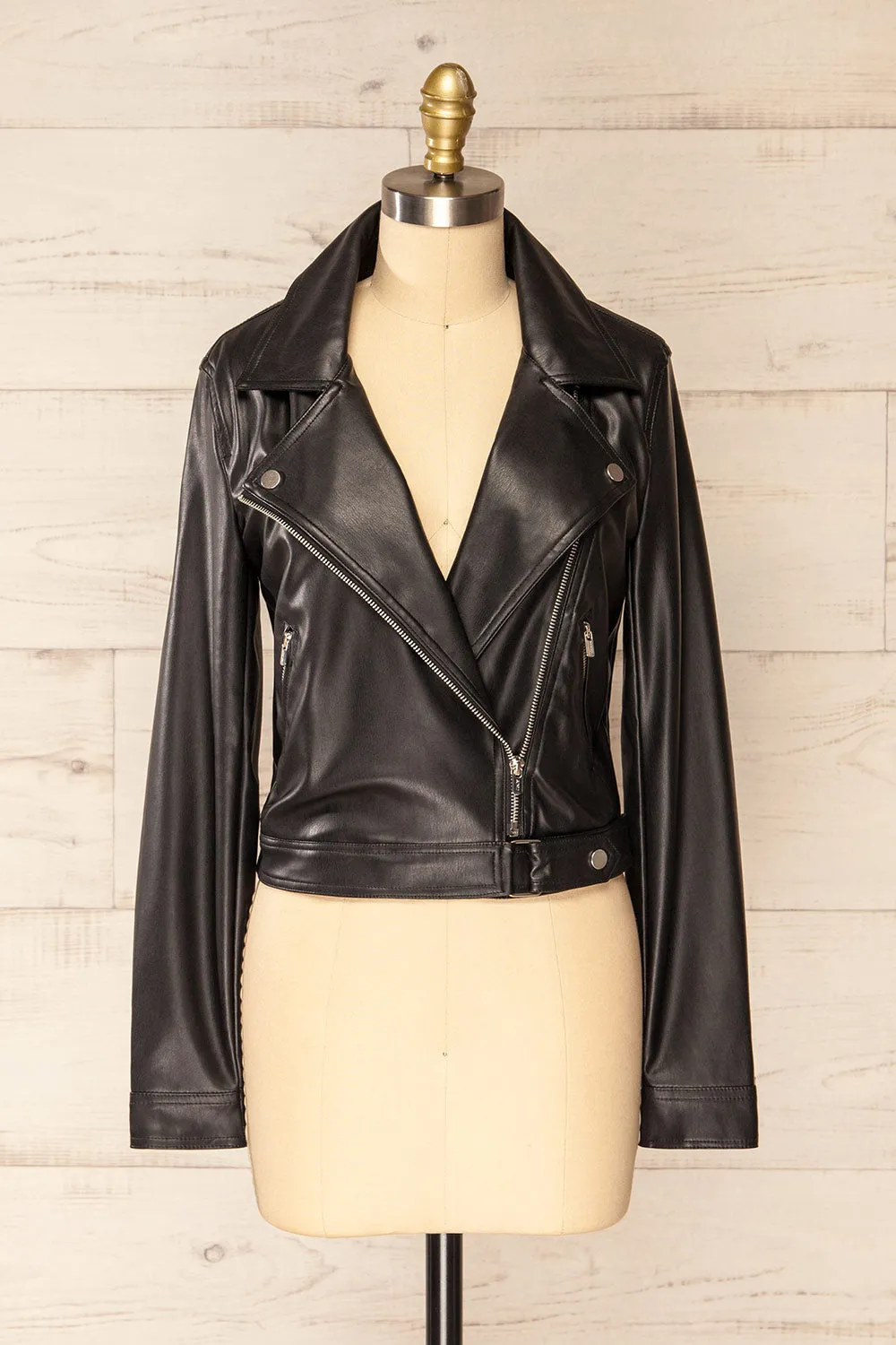 Kyoto | Black Cropped Faux Leather Jacket sold by Boutique 1861