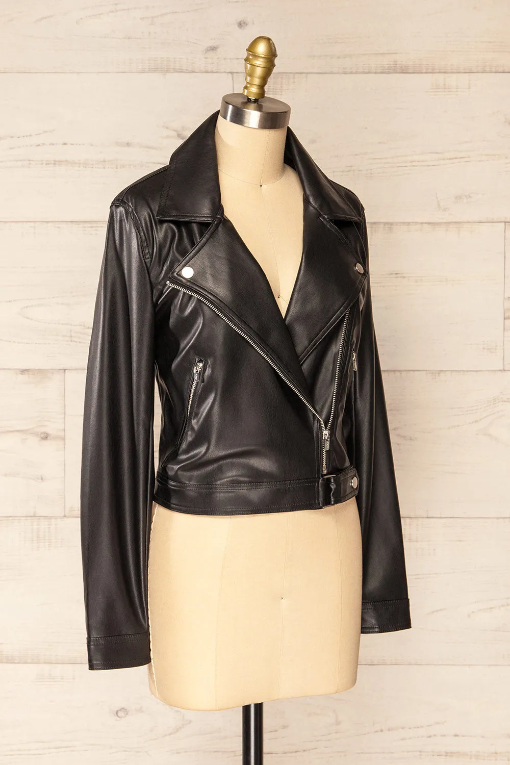 Kyoto | Black Cropped Faux Leather Jacket sold by Boutique 1861 product image thumbnail 5