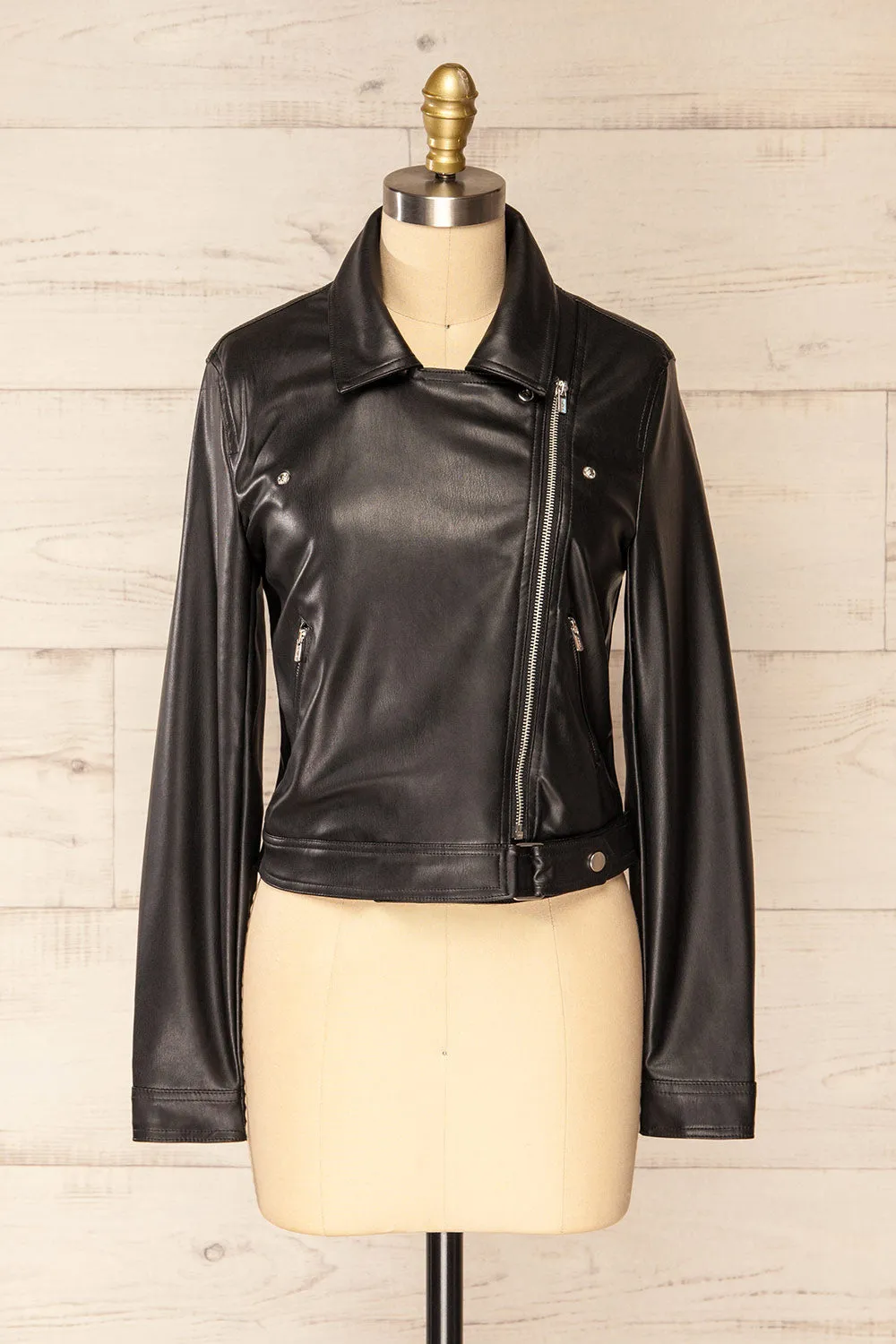 Kyoto | Black Cropped Faux Leather Jacket sold by Boutique 1861 product image thumbnail 3